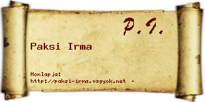 Paksi Irma névjegykártya